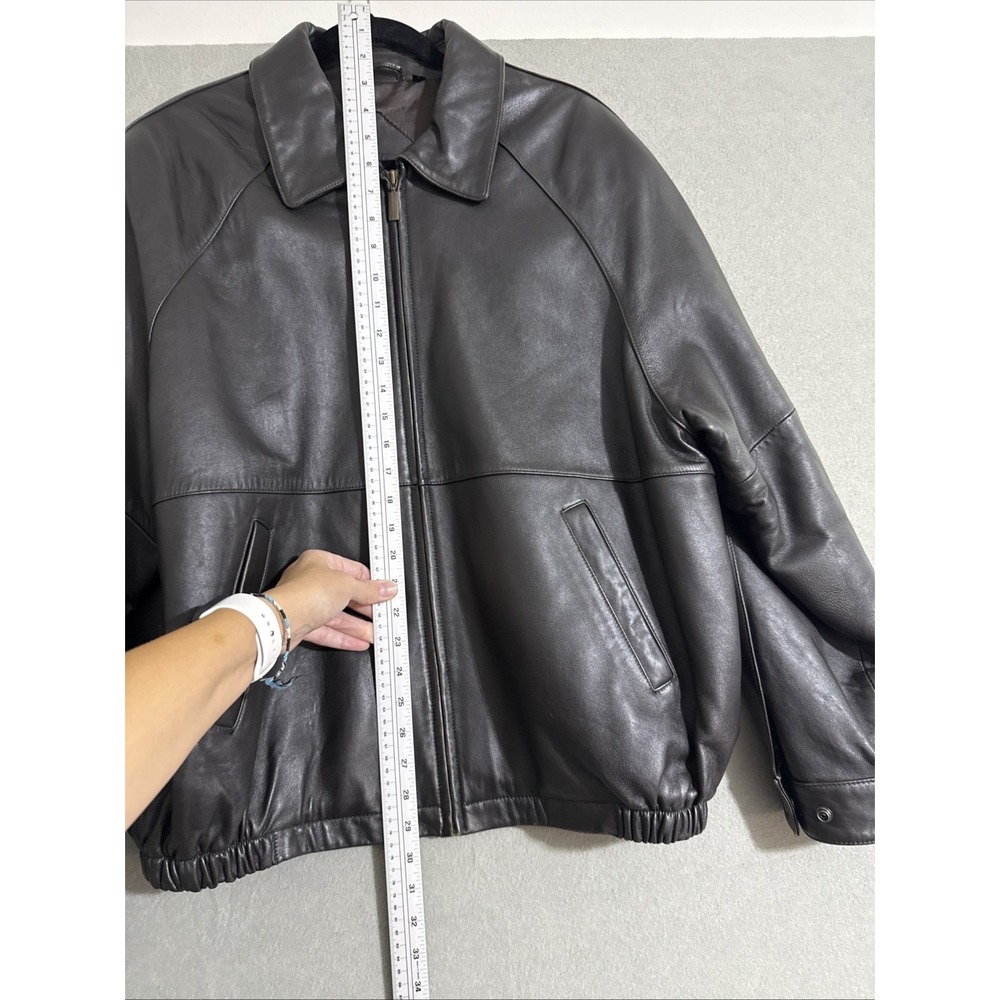 Vintage Mens Brown Lamb Skin Flight Bomber Jacket Coat Aviator Sz L Full Zip Y2K - Picture 15 of 16